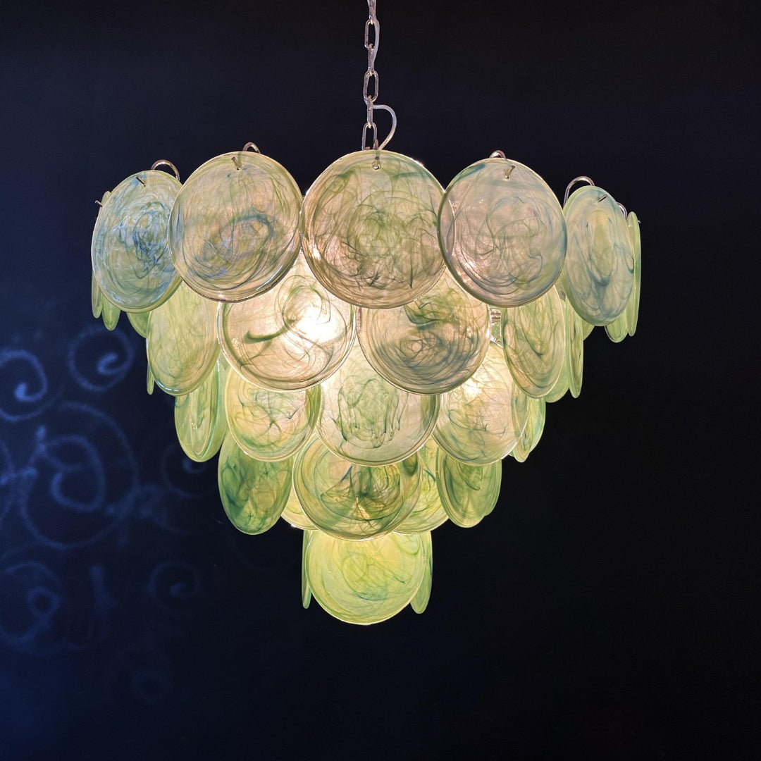 Lioraline lámpara de araña verde vidrio Murano Disc Contemporáneo