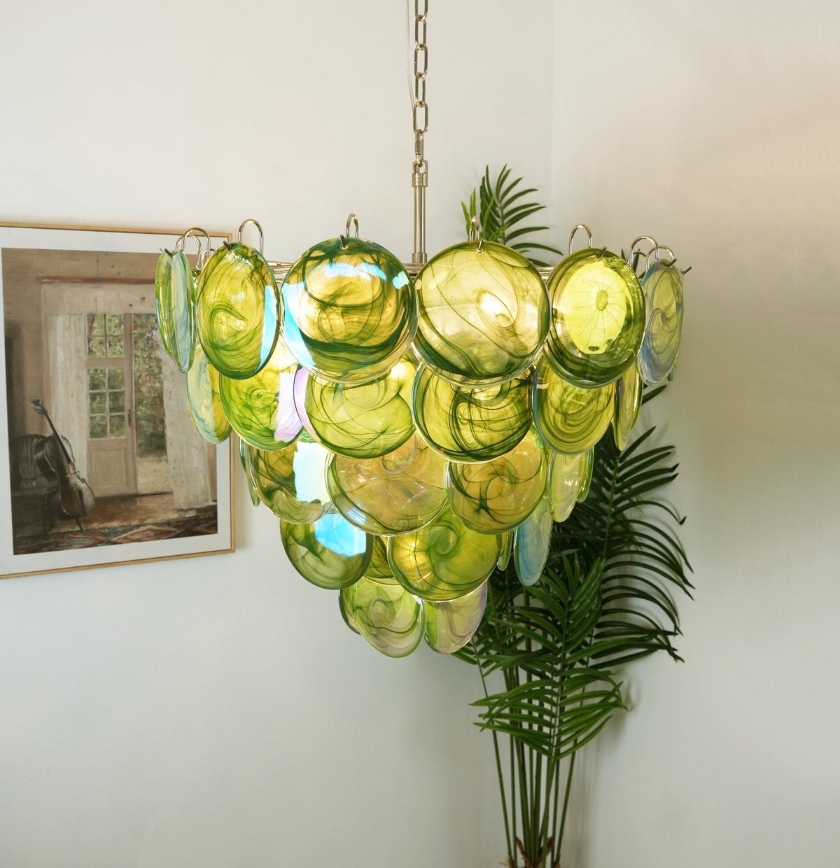 Lioraline lámpara de araña verde vidrio Murano Disc Contemporáneo