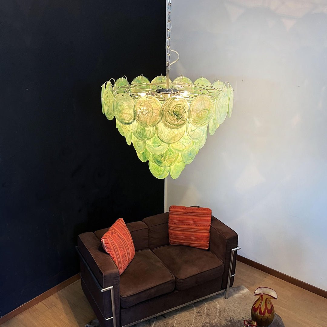Lioraline lámpara de araña verde vidrio Murano Disc Contemporáneo