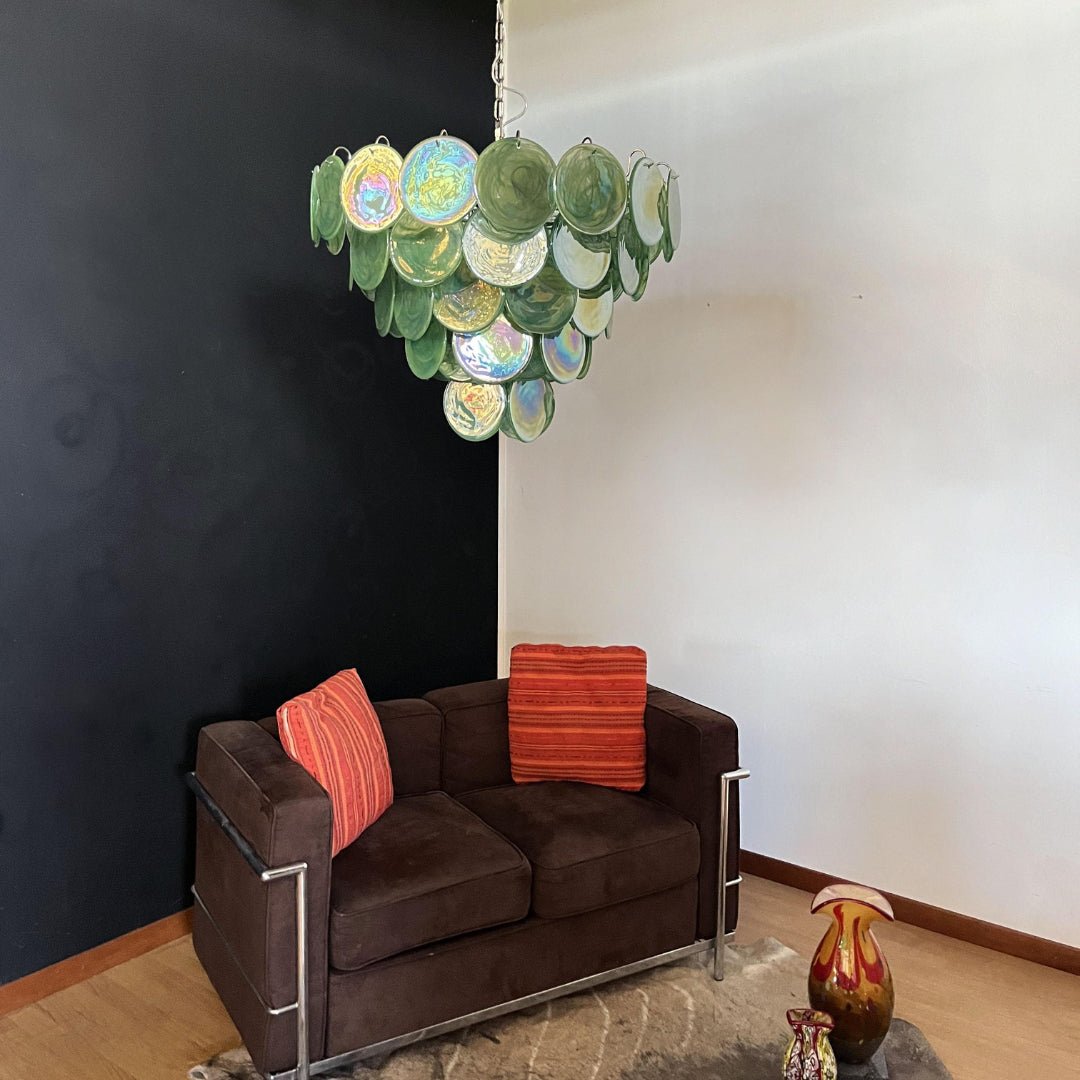 Lioraline lámpara de araña verde vidrio Murano Disc Contemporáneo