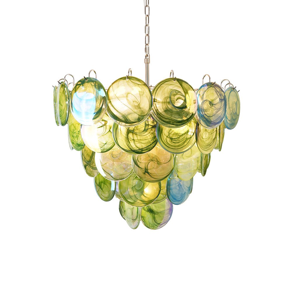 Lioraline lámpara de araña verde vidrio Murano Disc Contemporáneo