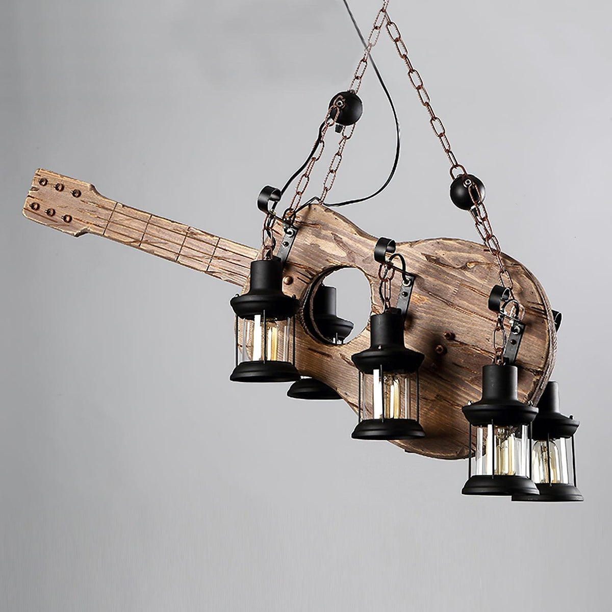 Elvisette lámpara colgante guitarra madera rústica vintage