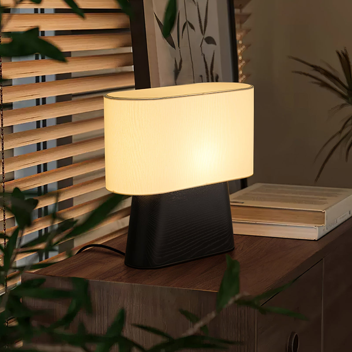 Grashen lámpara de mesa de madera y tejido