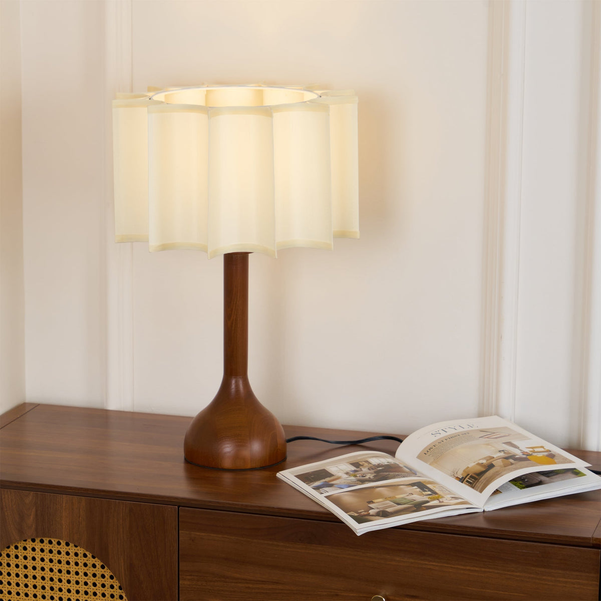 Livenq lámpara de mesa de madera y tejido