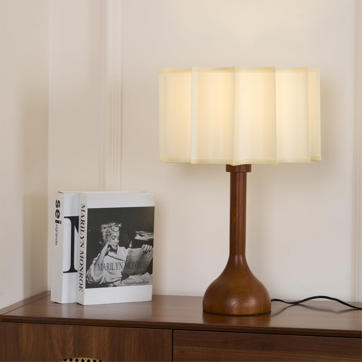 Livenq lámpara de mesa de madera y tejido