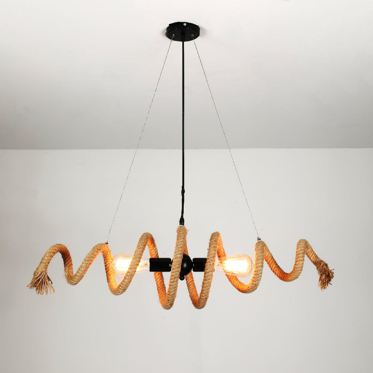 Cassian lámpara de araña en espiral industrial con cuerda de cáñamo