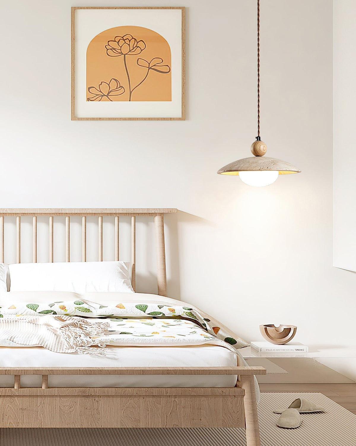 Travaro lámpara colgante de travertino con acento de madera