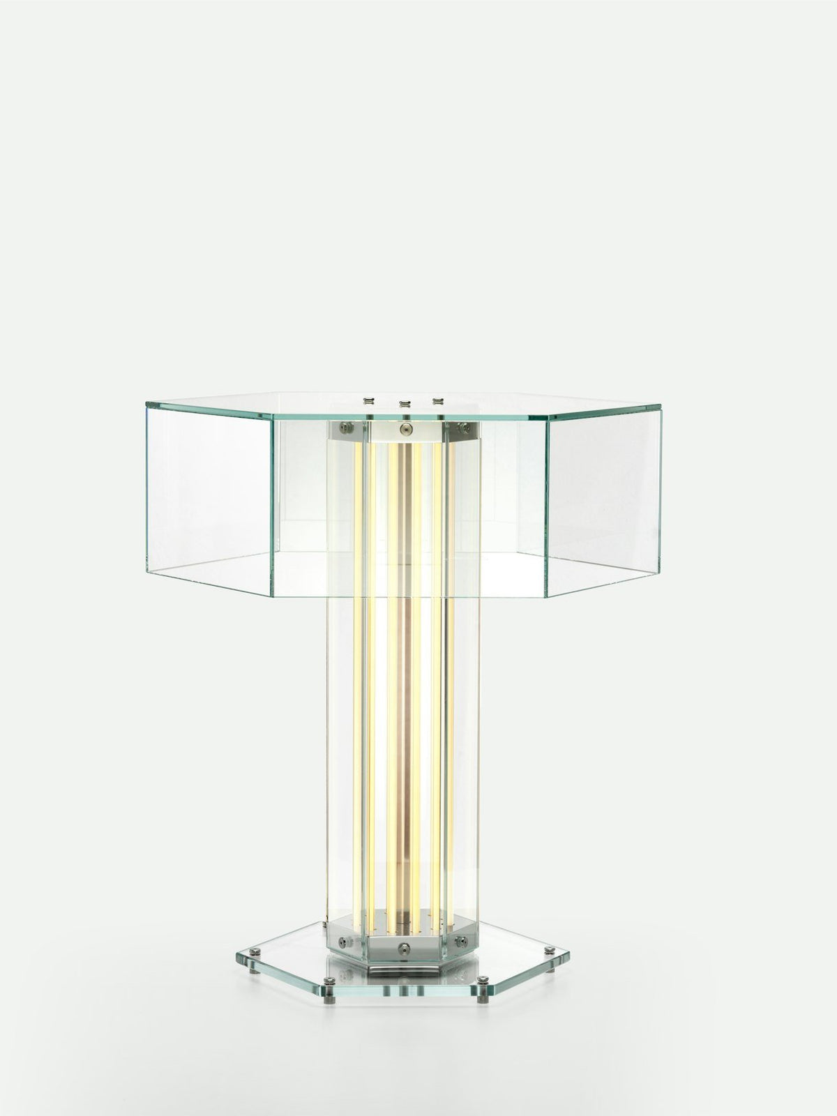Hexagonal lámpara de mesa de vidrio