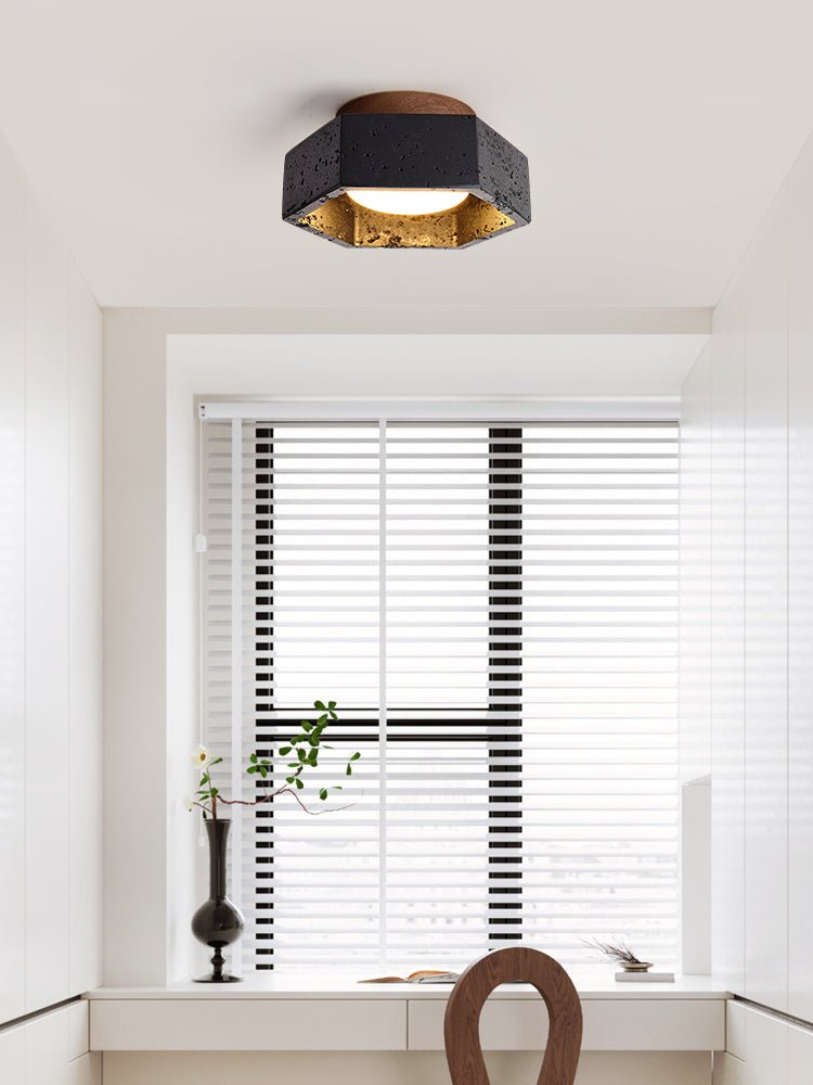 Hexara lámpara de techo hexagonal negra en travertino