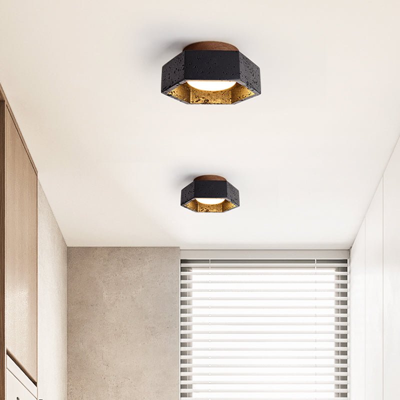 Hexara lámpara de techo hexagonal negra en travertino