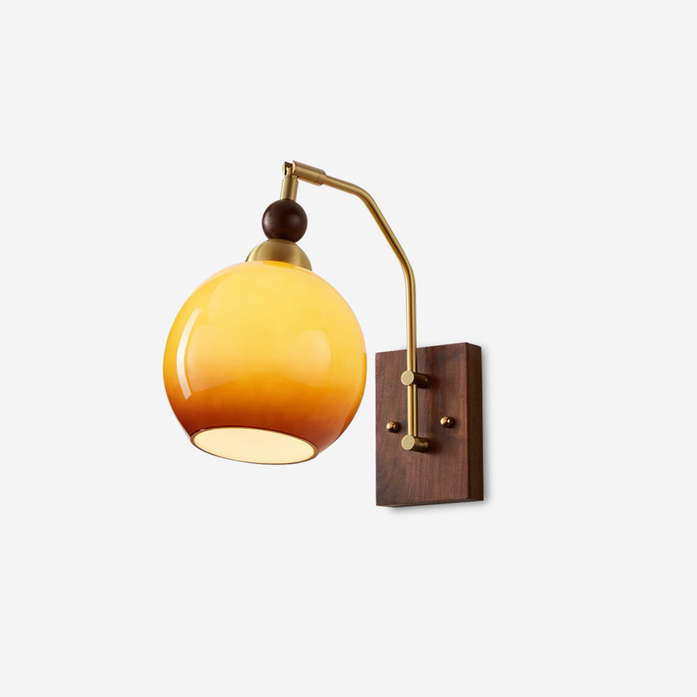 Rinuette aplique de pared de latón, vidrio y madera nogal