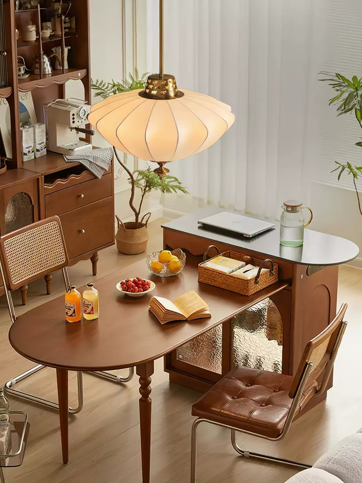 Ortalara lámpara colgante elegancia Vintage floración con pantalla de seda