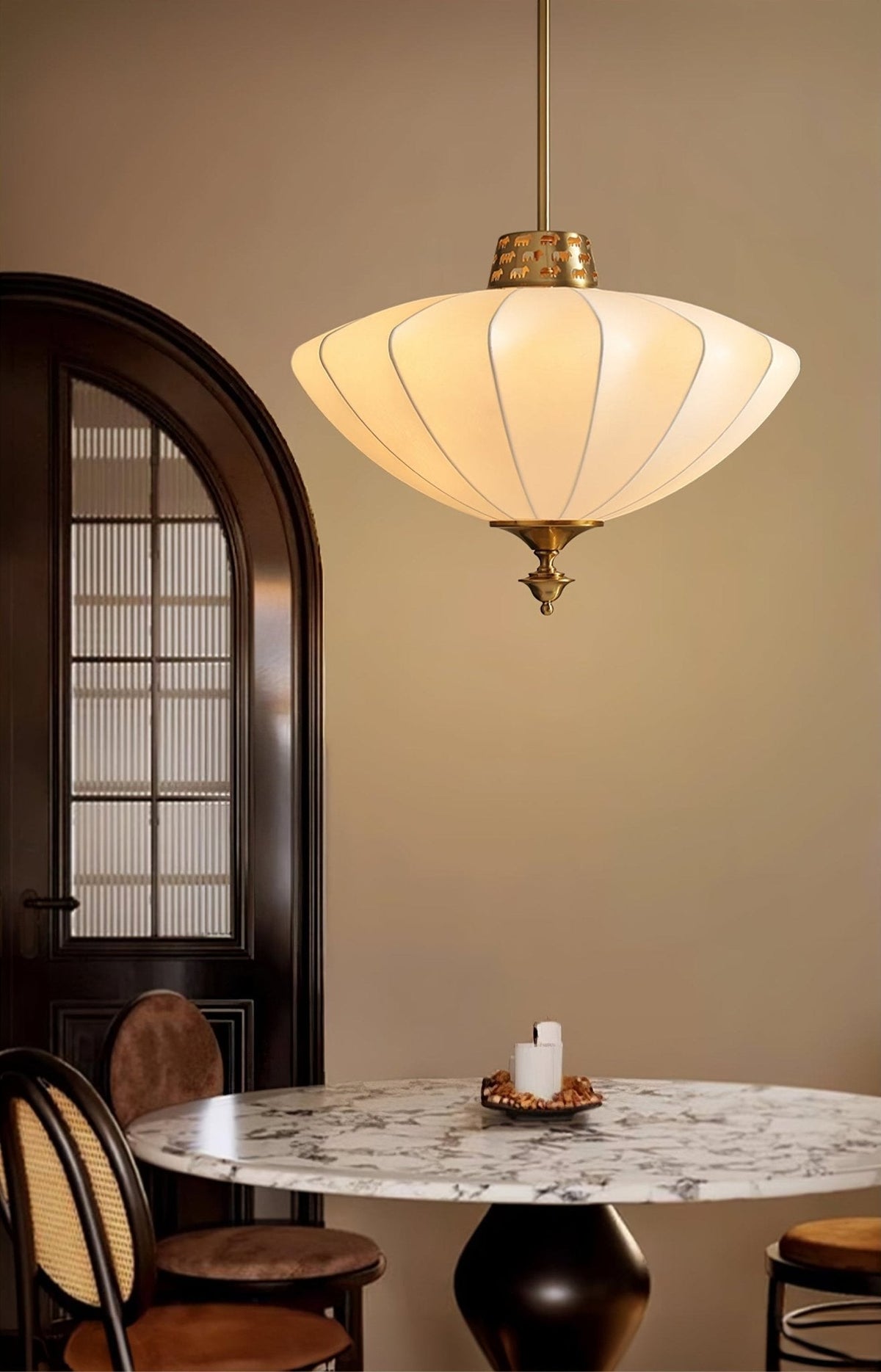 Ortalara lámpara colgante elegancia Vintage floración con pantalla de seda