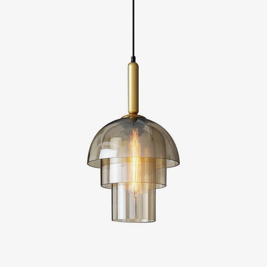 Renley lámpara colgante de cúpula en vidrio cognac y latón, estilo mid-century