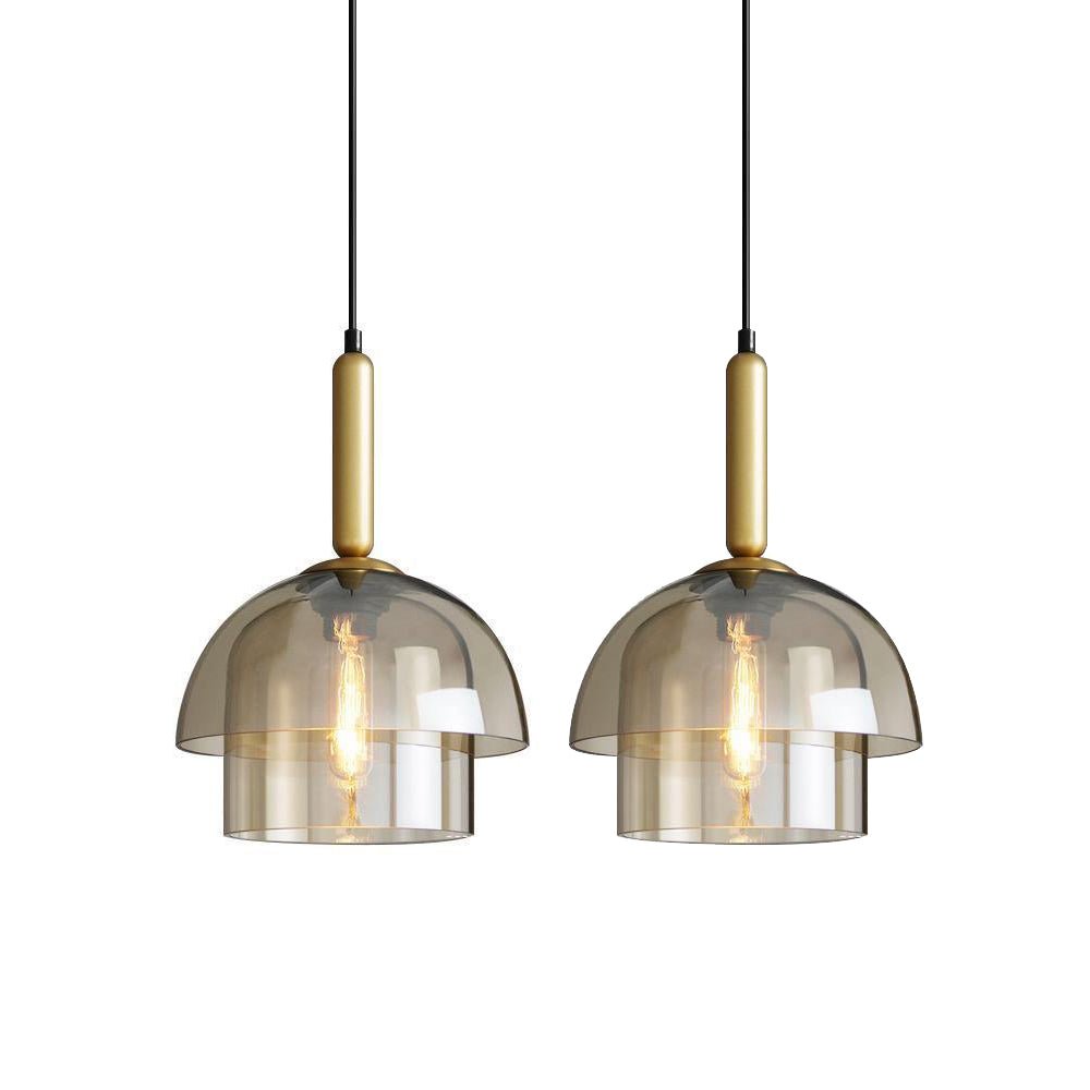 Renley lámpara colgante de cúpula en vidrio cognac y latón, estilo mid-century