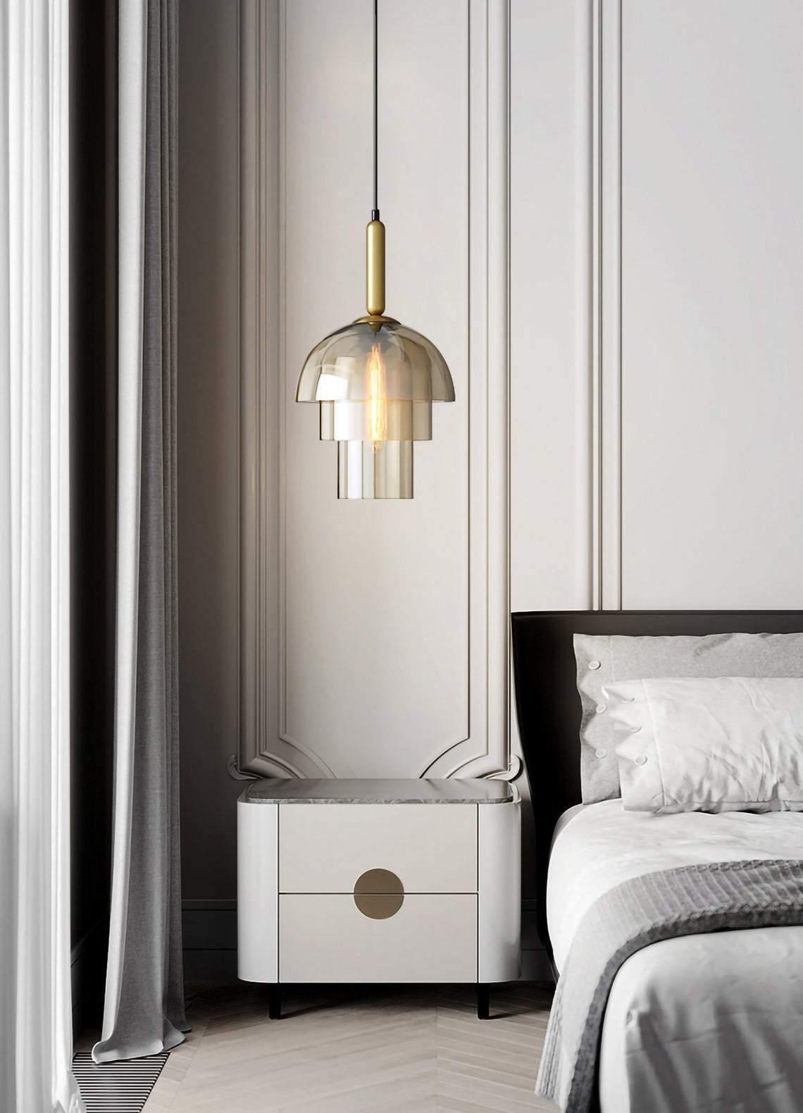 Renley lámpara colgante de cúpula en vidrio cognac y latón, estilo mid-century