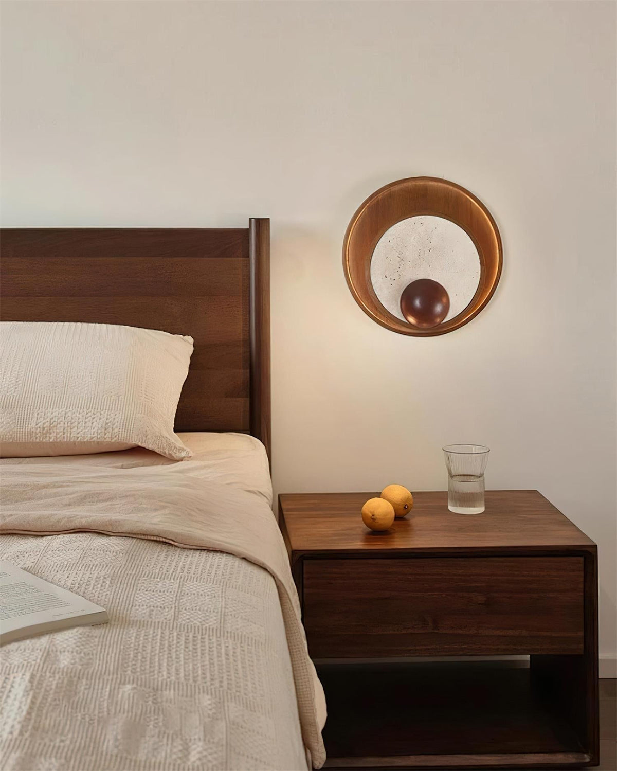 Noriviella aplique de pared travertino Marco Circular de madera