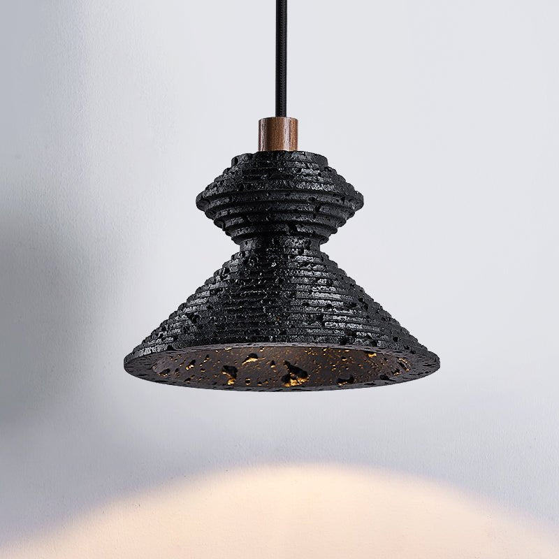 Elia lámpara colgante en travertino negro con textura estratificada