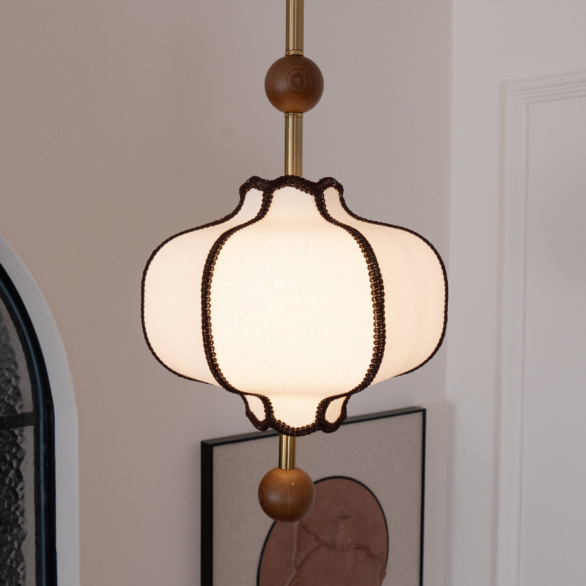 Miralielle lámpara colgante estilo farol de tejido para sala de estar