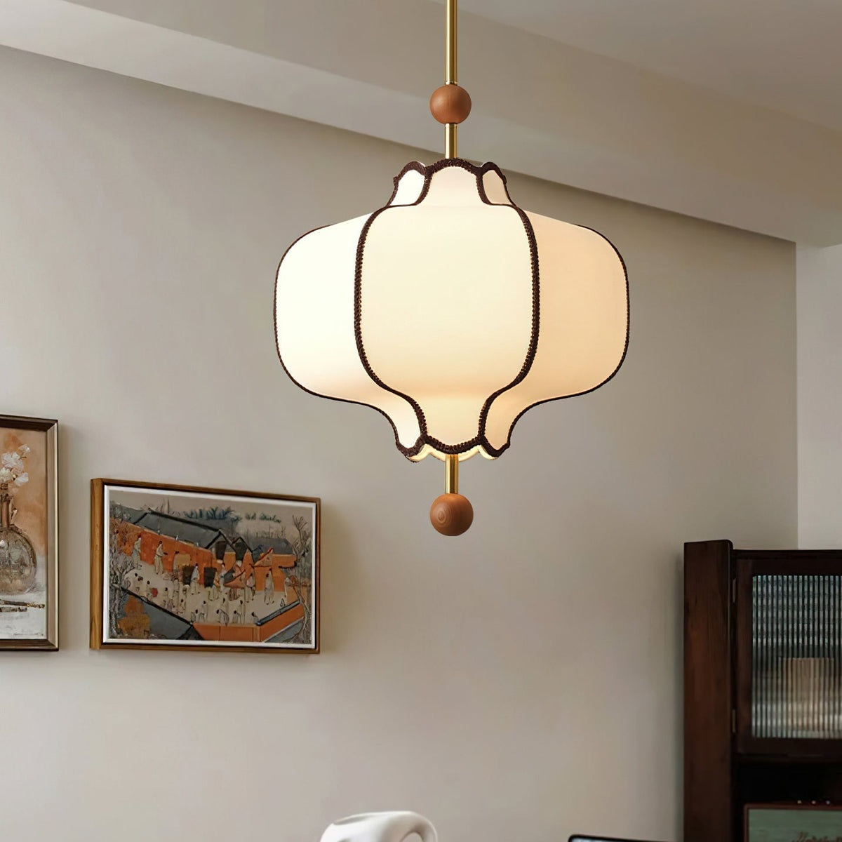 Miralielle lámpara colgante estilo farol de tejido para sala de estar