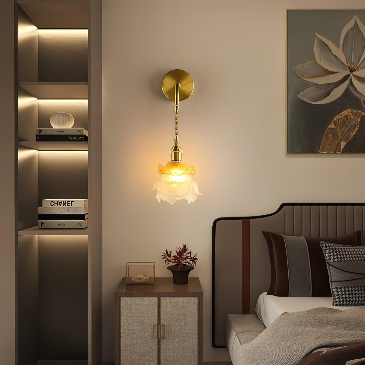 Amarira aplique de pared de latón y vidrio Premium elegancia