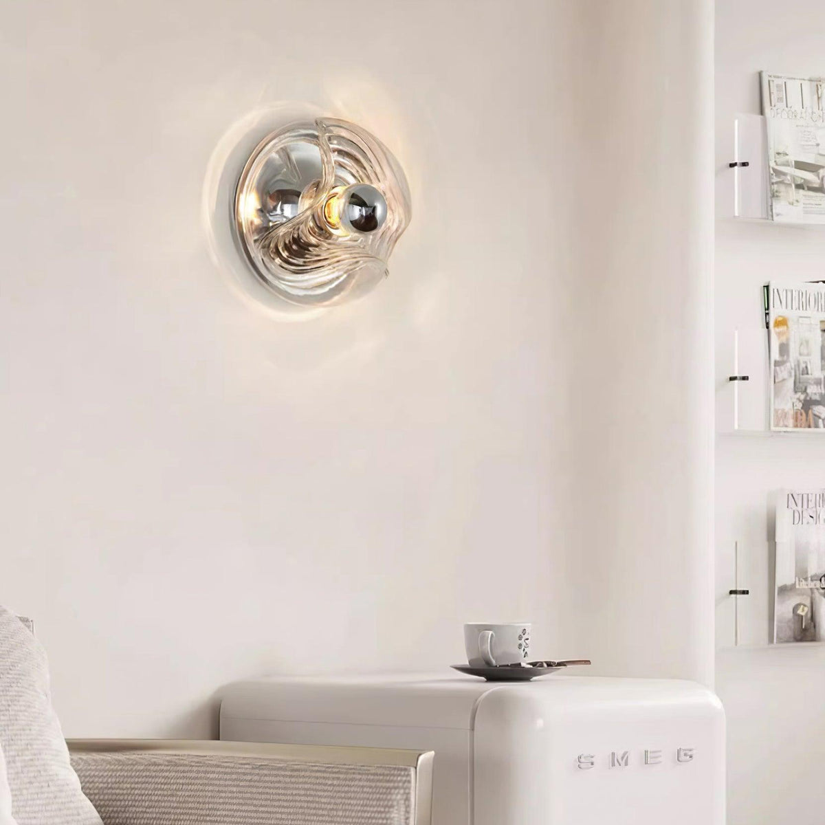 Aplique de pared moderno con textura en espiral, color gris y transparente