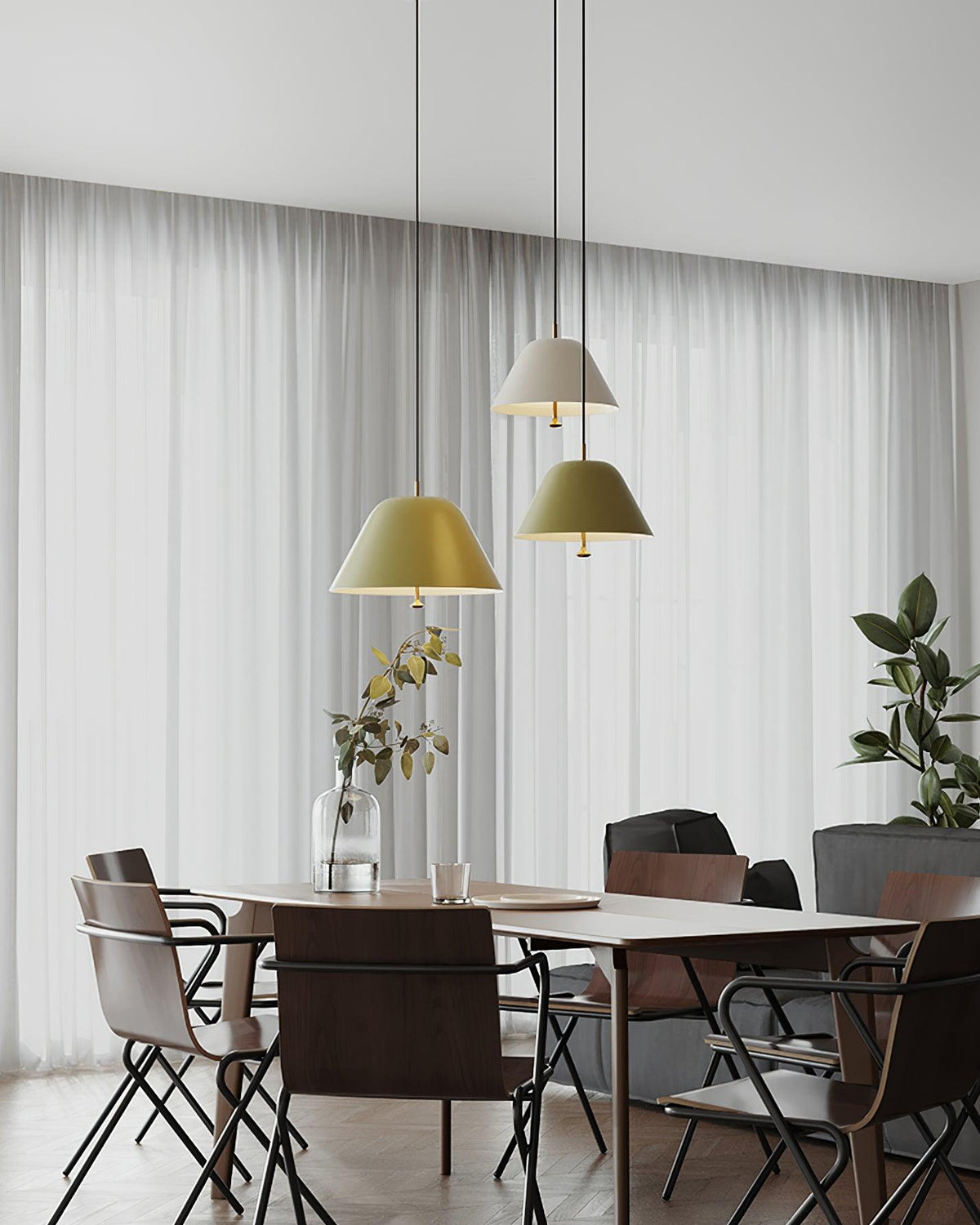 Lámpara colgante moderna de metal en verde y blanco minimalista