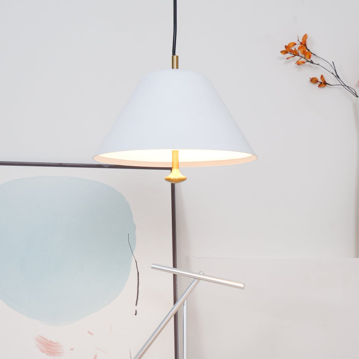 Lámpara colgante moderna de metal en verde y blanco minimalista