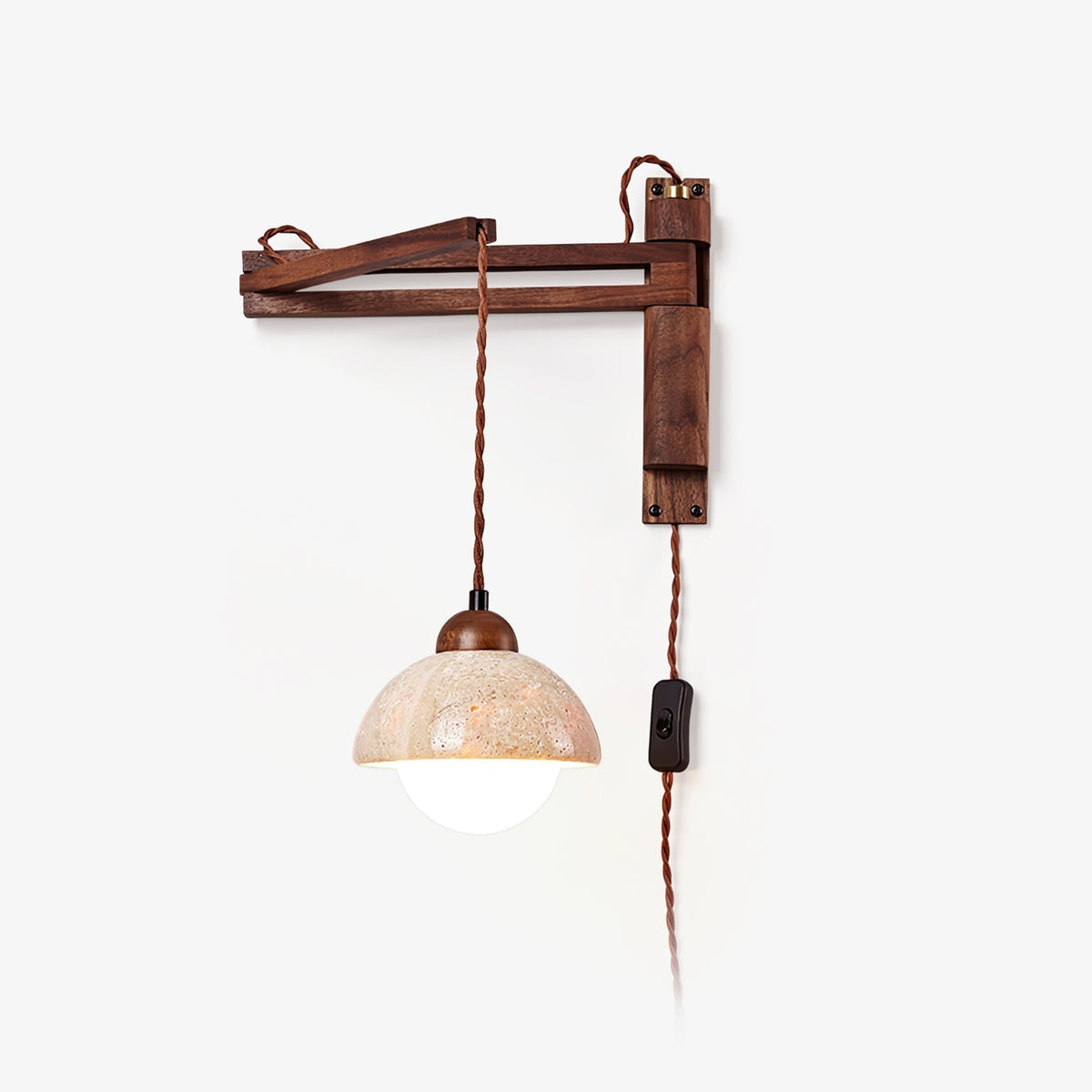 Noreenne de travertino aplique de pared con brazo oscilante enchufe enchufable