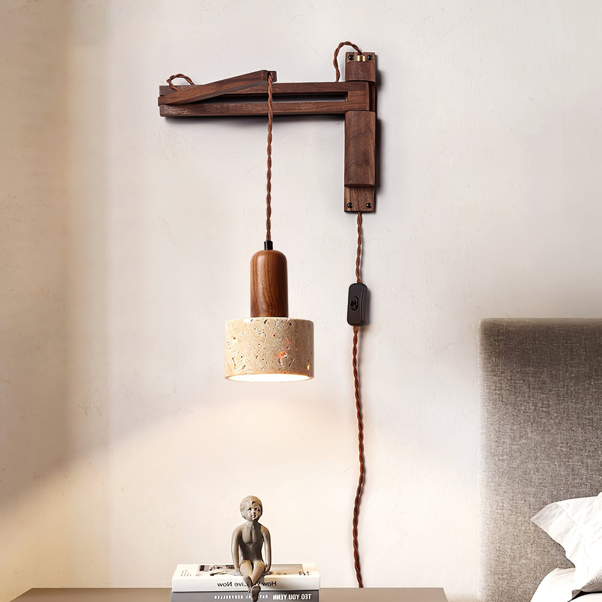 Noreenne de travertino aplique de pared con brazo oscilante enchufe enchufable