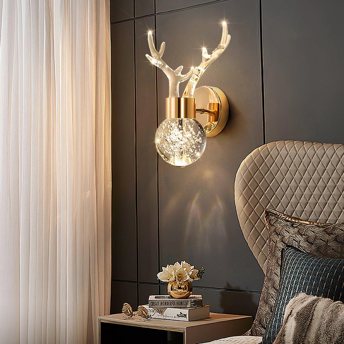 Cexi aplique de pared postmoderno lujo ciervo cristal