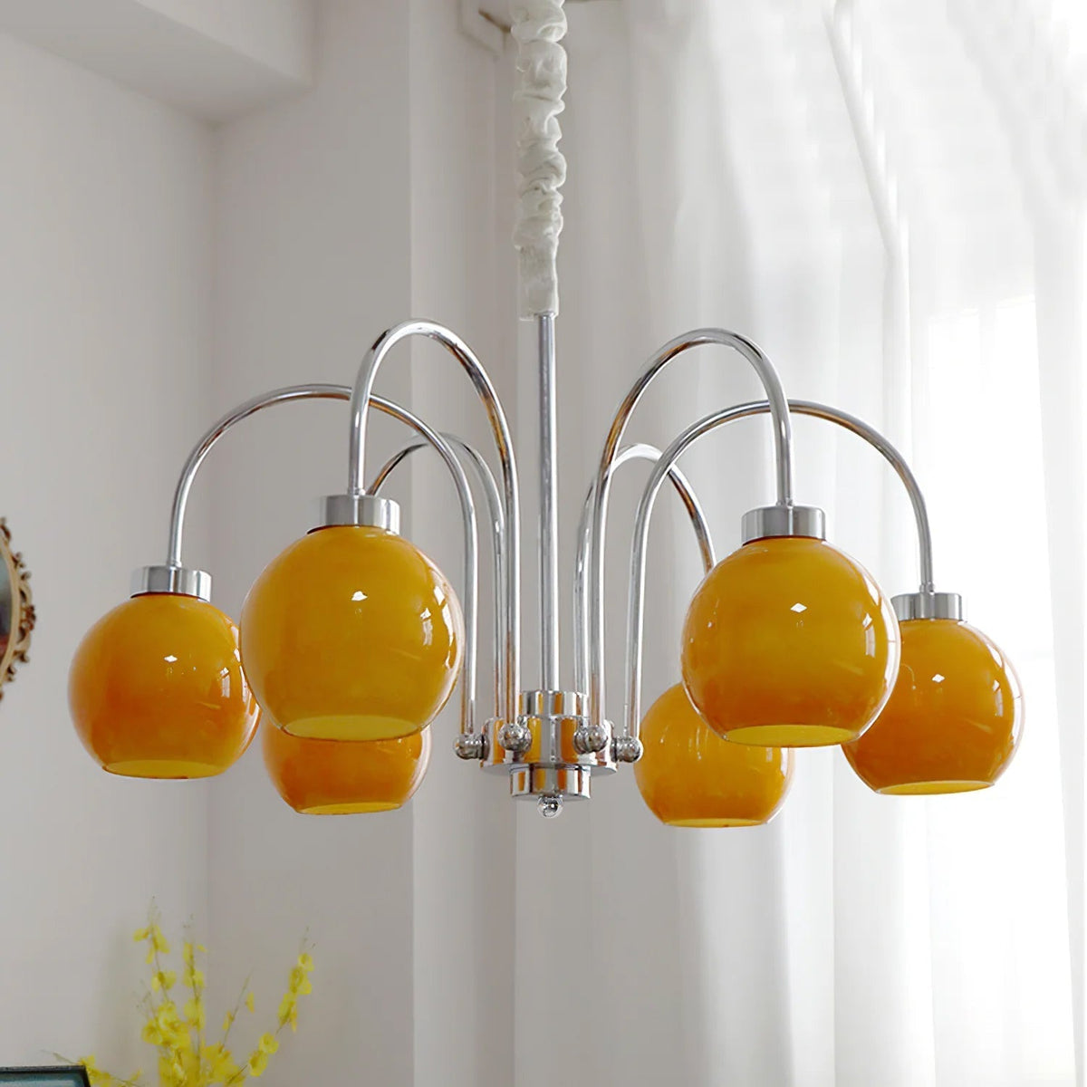 Liororian lámpara de araña con globos de vidrio amarillo