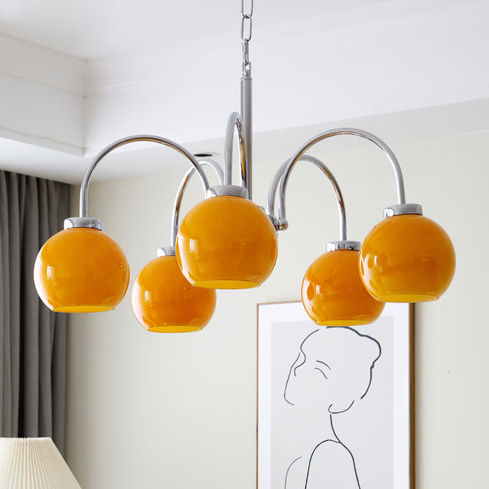 Liororian lámpara de araña con globos de vidrio amarillo