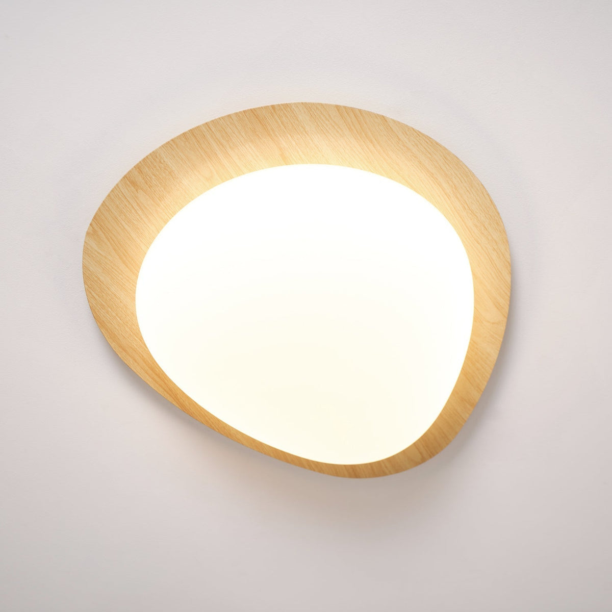 Sylenia lámpara de techo Pebble en nogal con acabado de grano de madera y pantalla de acrílico LED