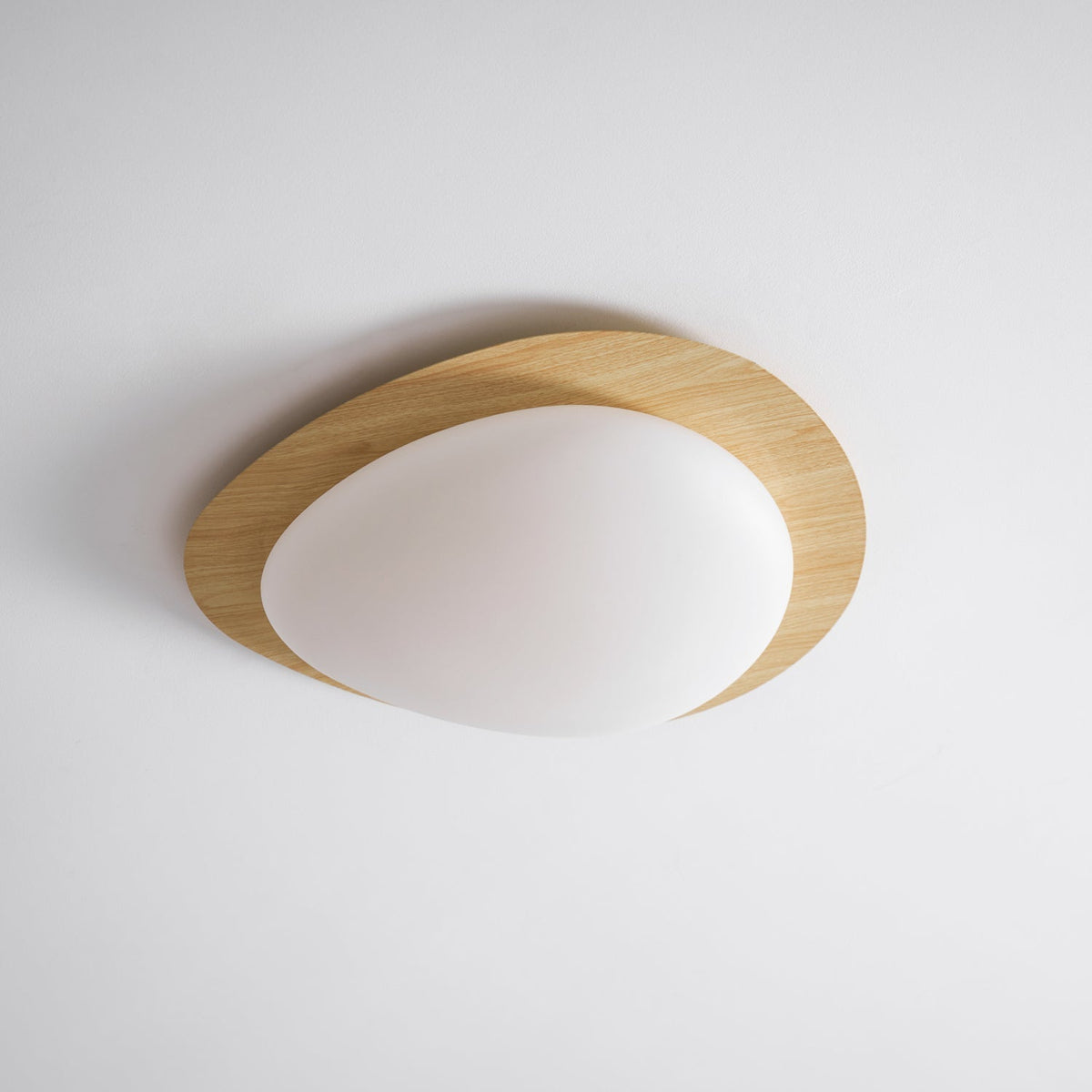Sylenia lámpara de techo Pebble en nogal con acabado de grano de madera y pantalla de acrílico LED