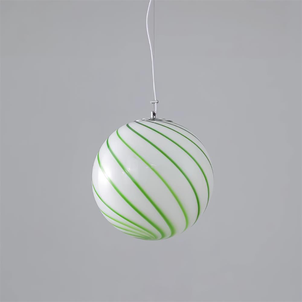 Kairo lámpara colgante de vidrio con esfera y rayas en espiral verde