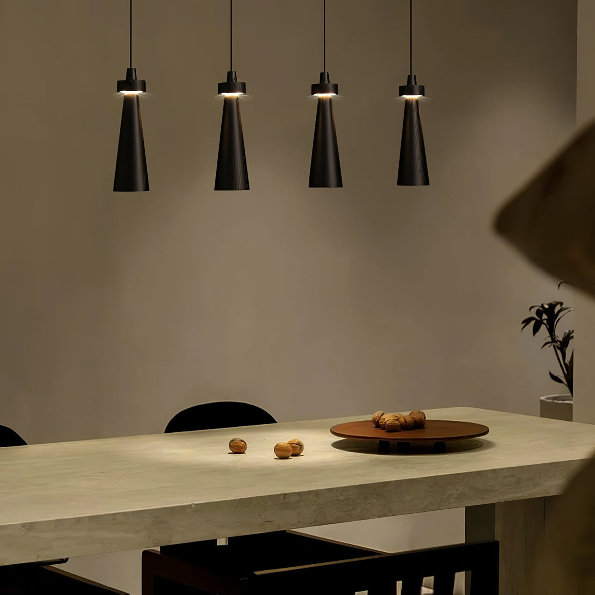 Taper Lámpara Colgante Negro Minimalista Madera