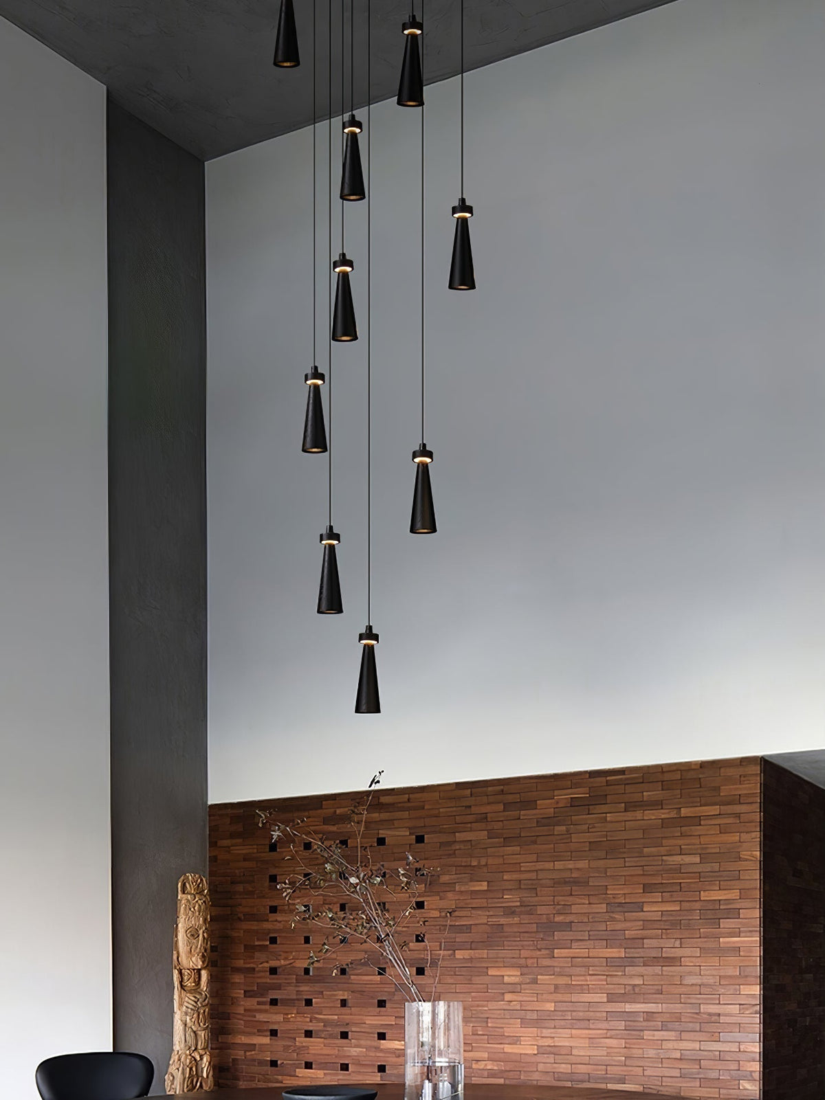 Taper Lámpara Colgante Negro Minimalista Madera