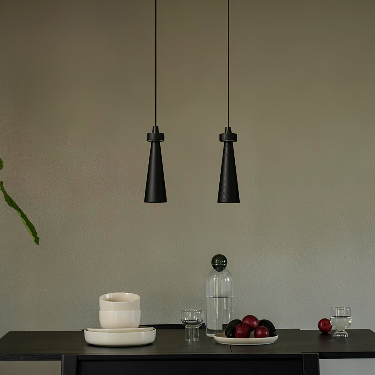 Taper Lámpara Colgante Negro Minimalista Madera