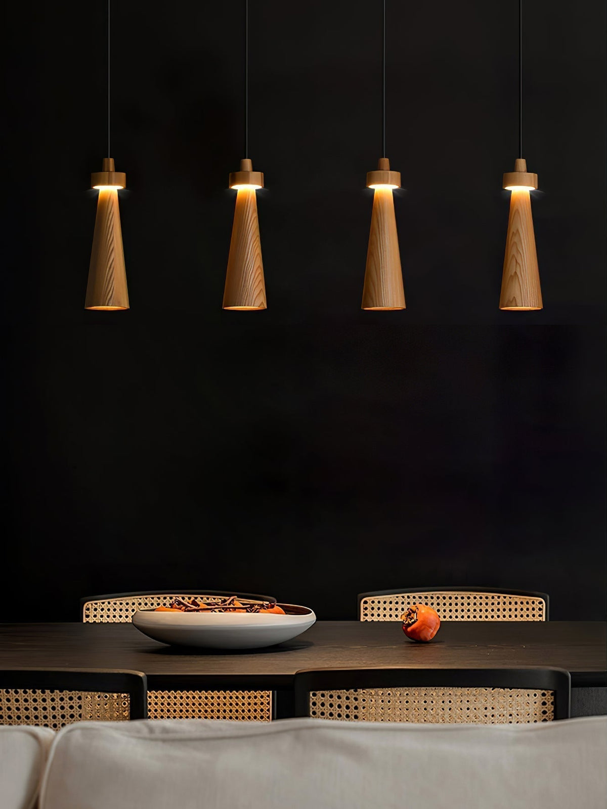 Taper Lámpara Colgante Negro Minimalista Madera