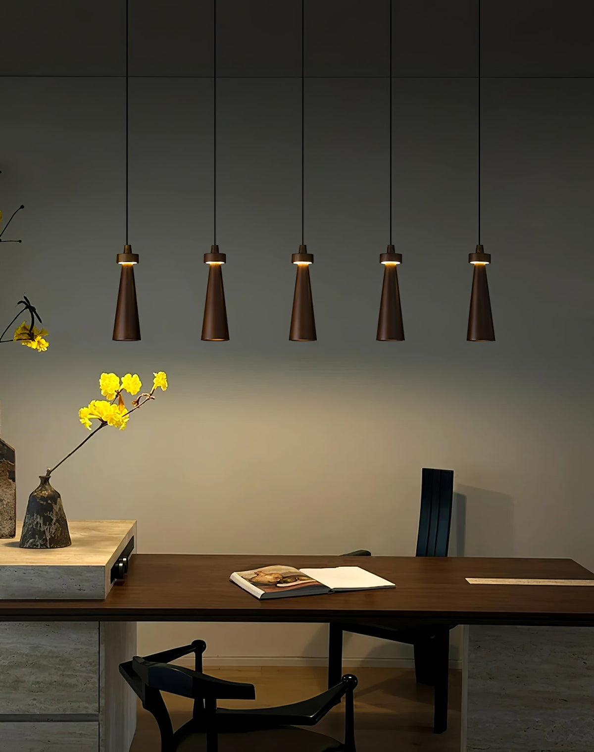 Taper Lámpara Colgante Negro Minimalista Madera