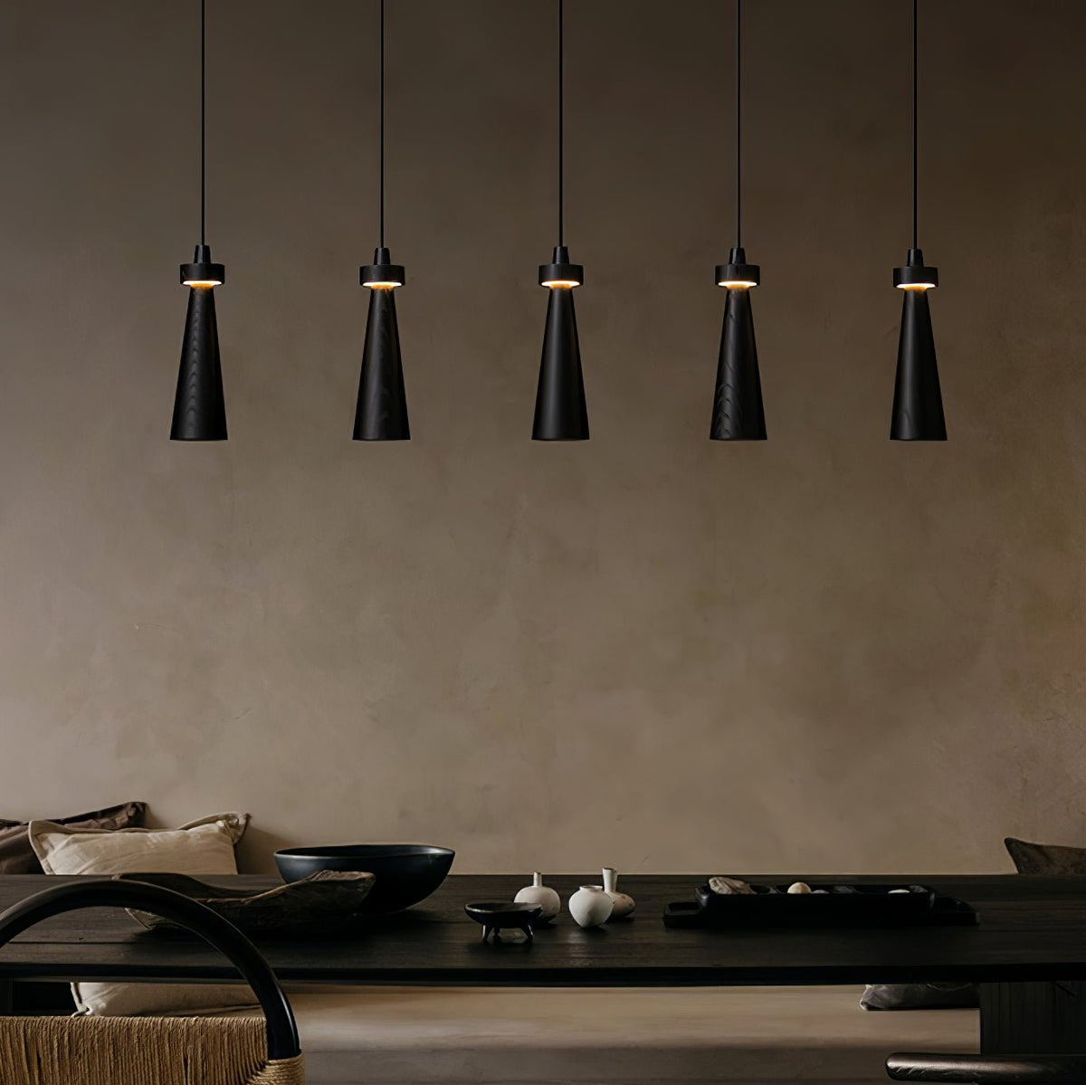 Taper Lámpara Colgante Negro Minimalista Madera