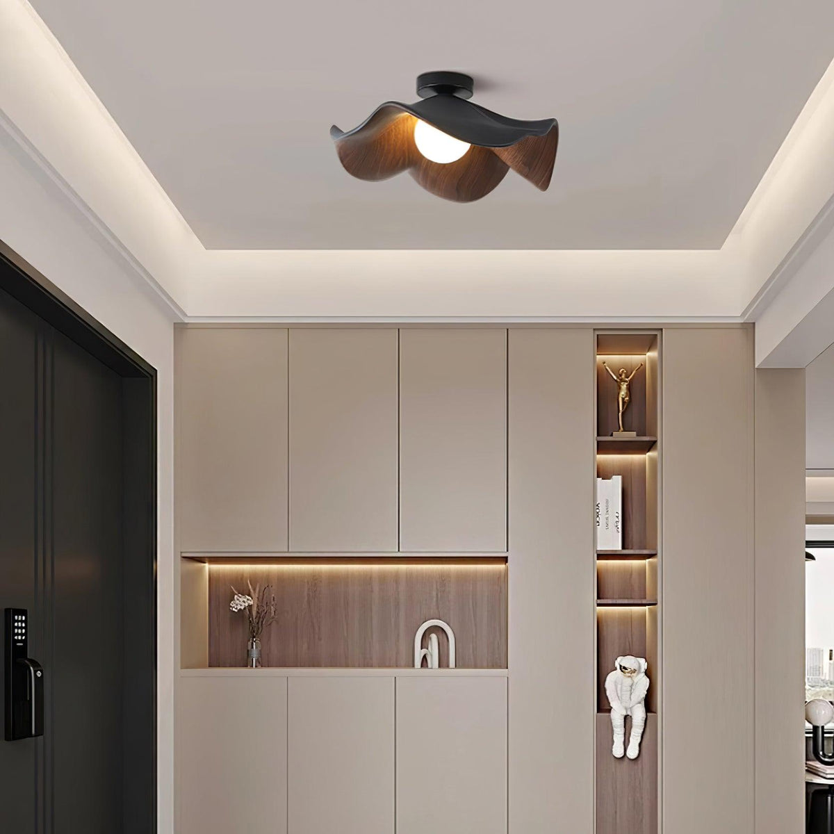 Belenor lámpara de techo Lotus Leaf con acabado de madera y blanco