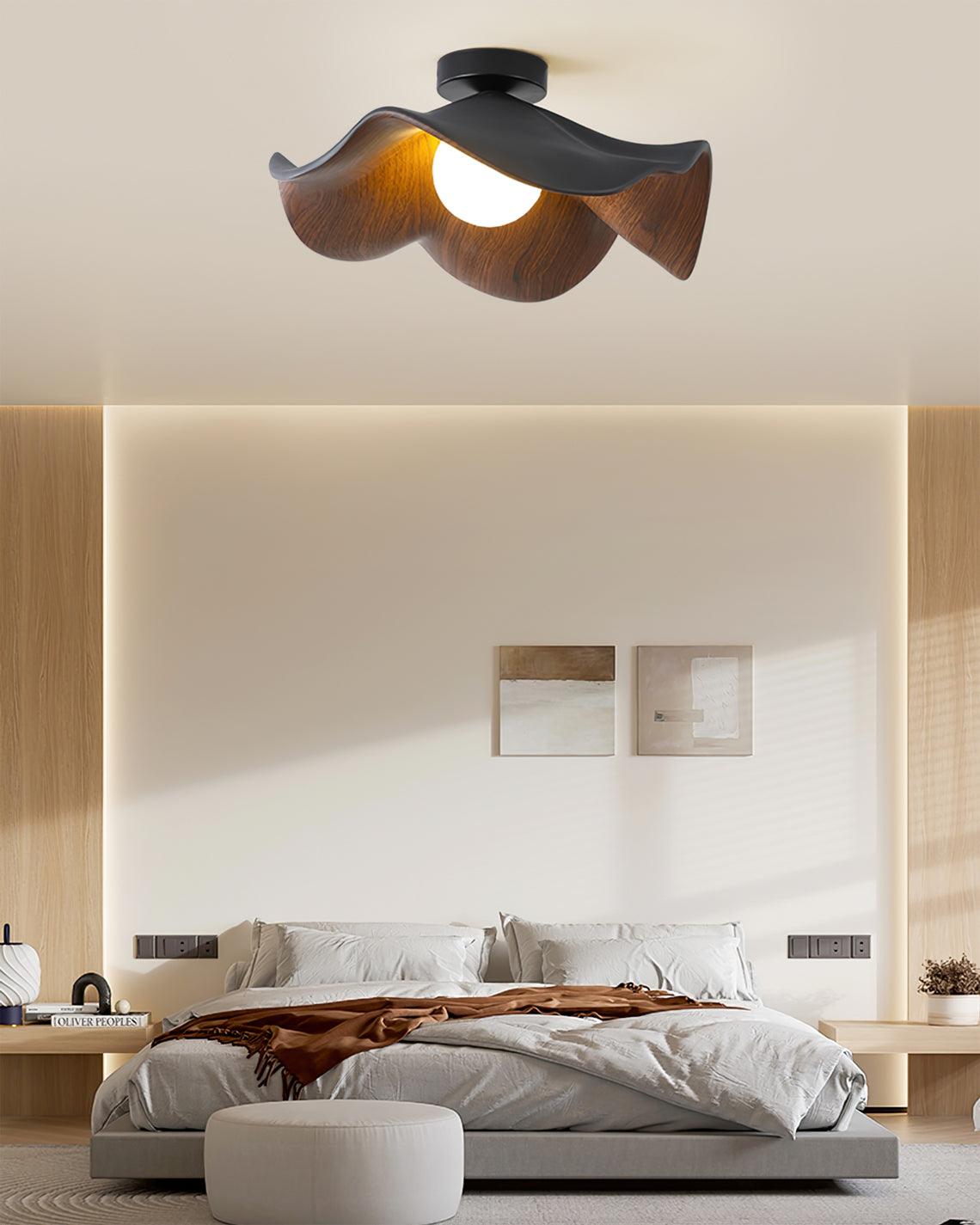 Belenor lámpara de techo Lotus Leaf con acabado de madera y blanco