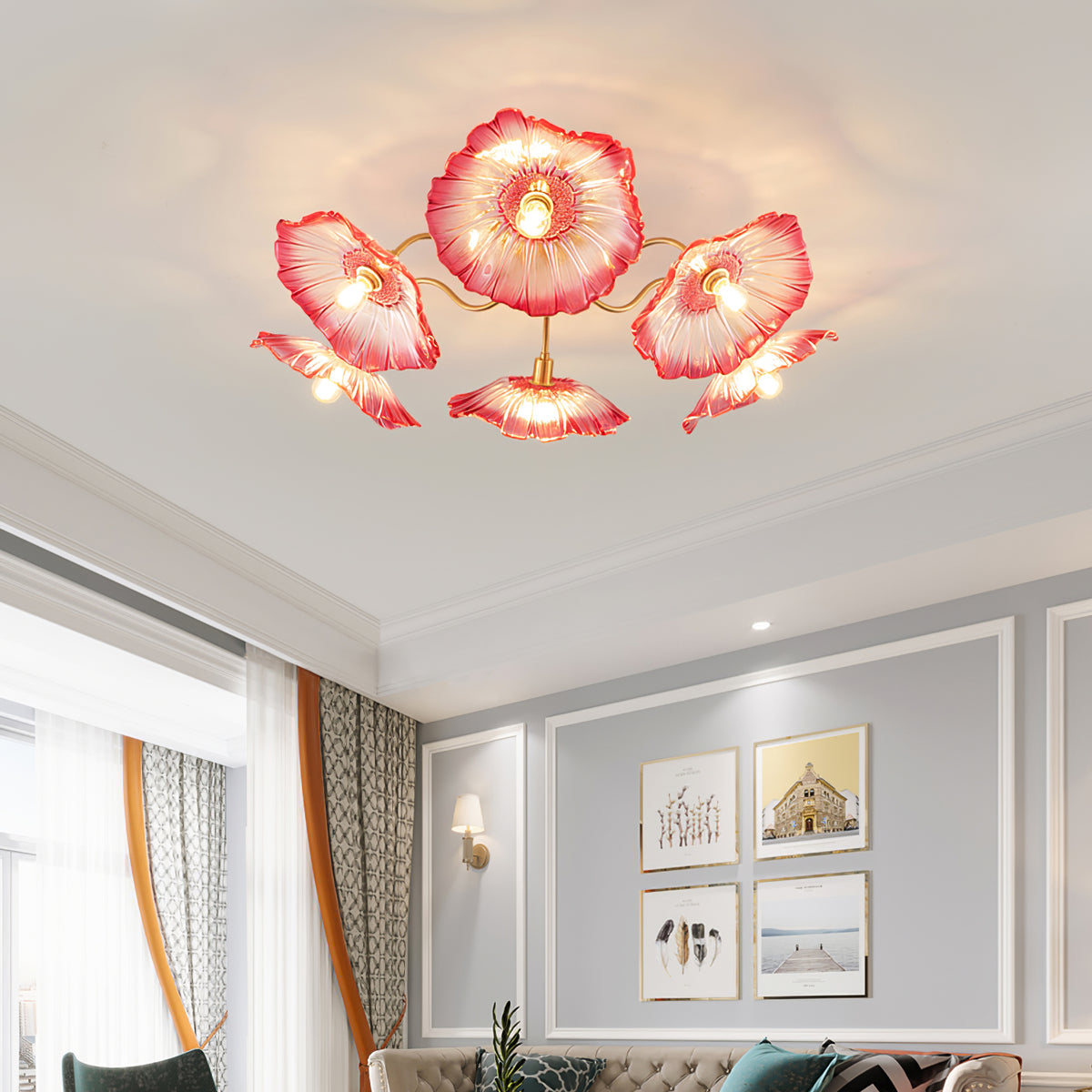 Lioruina lámpara de techo con hoja de vidrio y florón de latón elegante