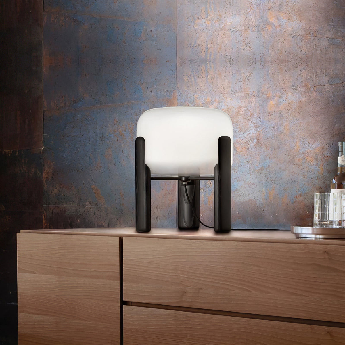 Elden lámpara de mesa de madera y vidrio