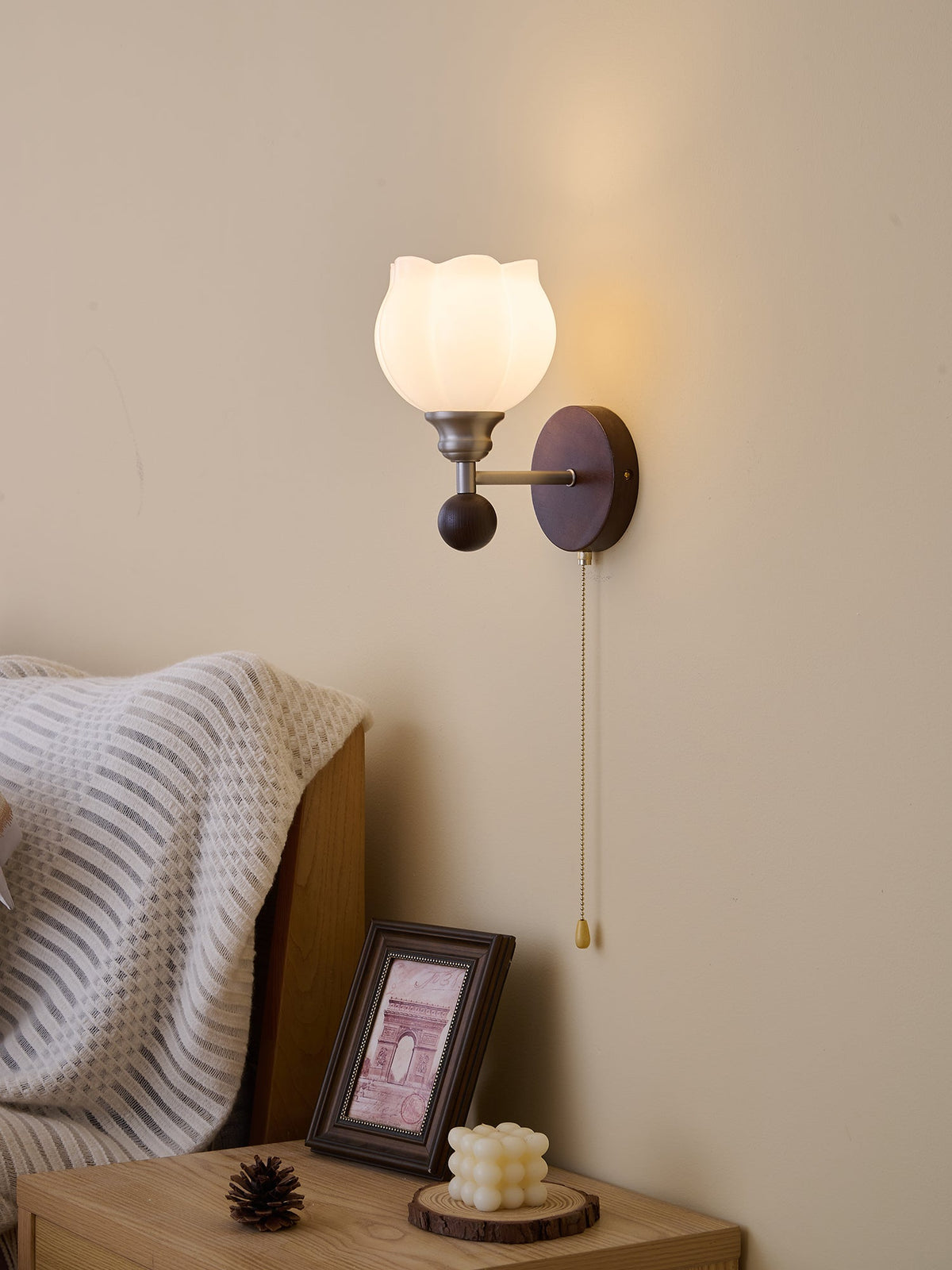 Lucille aplique de pared elegancia de estilo clásico Art vidrio madera