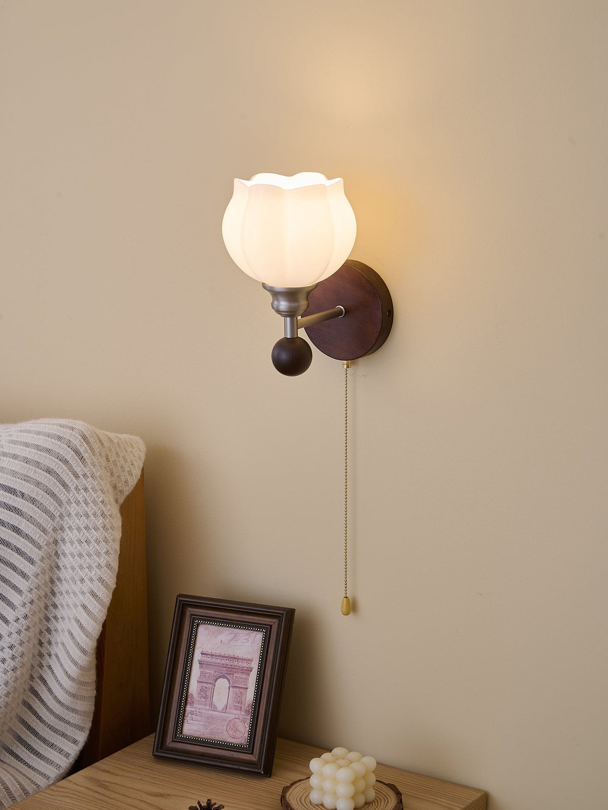 Lucille aplique de pared elegancia de estilo clásico Art vidrio madera