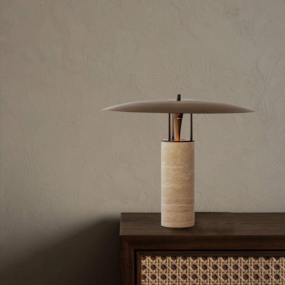 Eara lámpara de mesa Disc-Pillar travertino