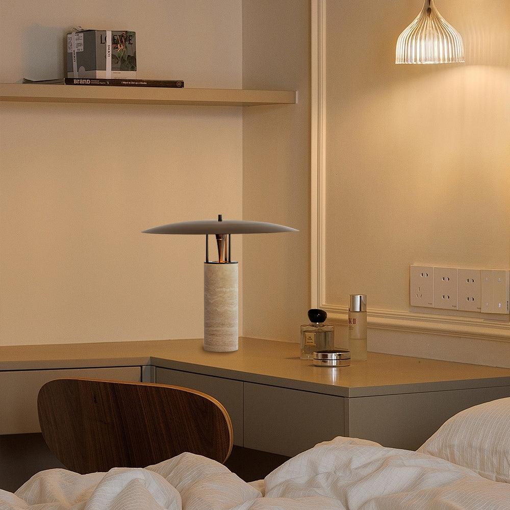 Eara lámpara de mesa Disc-Pillar travertino